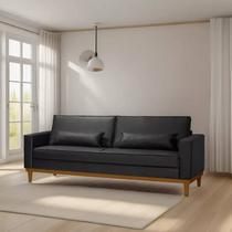 Sofá Living Valência 2,20mt C/base Madeira de Reflorestamento - Espuma D-28 - C/ 2 Almofadas material sintético PRETO