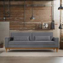 Sofá Living Valência 2,20mt C/base Madeira de Reflorestamento - Espuma D-28 - Veludo Cinza