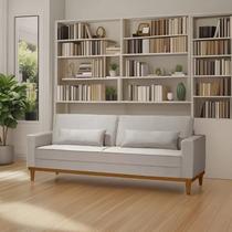Sofá Living Valência 3 lugares 2,20mt C/base Madeira de Reflorestamento Espuma D28 C/ 2 Almofadas Linho Bege