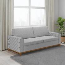 Sofá Living Vintage 3 Lugares 225cm em Linho Áspen Cinza