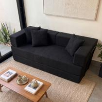 Sofá Loft na Caixa a Vácuo Moderno 2 Lugares 160cm Compacto Bouclê Preto - Montanari s Decor Sofá Loft na Caixa a Vácuo Moderno 2 Lugares 160cm Compacto Bouclê Preto - Montanari s Decor