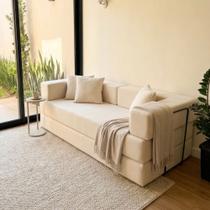 Sofá Loft na Caixa a Vácuo Moderno 3 Lugares 190cm Compacto Bouclê Bege Creme - Montanari s Decor Sofá Loft na Caixa a Vácuo Moderno 3 Lugares 190cm Compacto Bouclê Bege Creme - Montanari s Decor