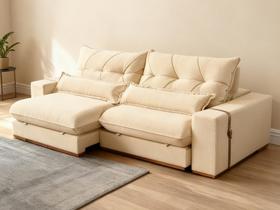 Sofa Malta Retratil e Reclinavel 2,30 Metros Trevo Cor Veludo Bege Sofa Malta Retratil e Reclinavel 2,30 Metros Trevo Cor Veludo Bege