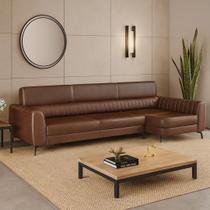 Sofá Maximu Em material sintético Marrom 260cm Com Chaise 3 Lugares Pés Em Metal