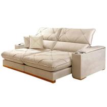 Sofá Milano com Molas Ensacadas 4 Lugares Retrátil e Reclinável 250cm Tecido Veludo Zarat Cor Bege