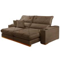 Sofá Milano com Molas Ensacadas 4 Lugares Retrátil e Reclinável 250cm Tecido Veludo Zarat Cor Marrom