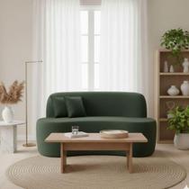 Sofá Minimalista Orgânico 2 Lugares Sala Bouclé Verde Musgo