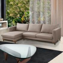 Sofá Moderno com Chaise 4 Lugares Dubai 255 Cm Mola Bonnel Espuma D28 Linho Bege Areia - Grandellar