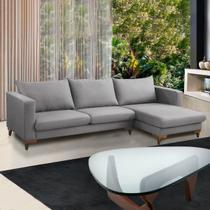 Sofá Moderno com Chaise 5 Lugares Dubai 285 Cm Mola Bonnel Espuma D28 Linho Cinza Claro - Grandellar