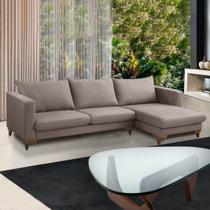 Sofá Moderno com Chaise 6 Lugares Dubai 315 Cm Mola Bonnel Linho Marrom Claro - Grandellar