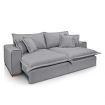 Sofá Moderno Retrátil Reclinável molas ensacadas no assento Tecido Linho Cinza Claro 2,50M Sofá Moderno Retrátil Reclinável molas ensacadas no assento Tecido Linho Cinza Claro 2,50M