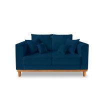Sofá Moderno Viena 02 Lugares Para Sala de Estar Linho Azul - Madeira Prima Deccor