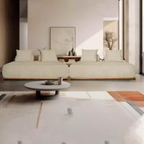 Sofá Modulado 5 Lugares com Almofadas Soltas Pés Madeira Maciça 320cm Homer Bouclê Bege G63 - Gran Belo