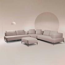 Sofá Modulado Sala de Estar 415cm Marino de Canto Pés de Ferro com Almofadas Linho Bege G92 - Gran Belo Sofá Modulado Sala de Estar 415cm Marino de Canto Pés de Ferro com Almofadas Linho Bege G92 - Gran Belo