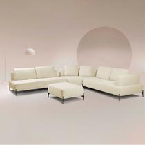 Sofá Modulado Sala de Estar 415cm Marino de Canto Pés de Ferro com Almofadas Linho Off White G92 - Gran Belo