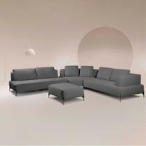 Sofá Modulado Sala de Estar 575cm Marino de Canto Pés de Ferro com Almofadas Linho Chumbo G92 - Gran Belo