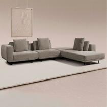 Sofá Modulado Sala de Estar Carmen 532cm Pés de Ferro Linho Rústico Castor G92 - Gran Belo