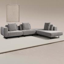Sofá Modulado Sala de Estar Carmen 652cm Pés de Ferro Linho Rústico Cinza G92 - Gran Belo