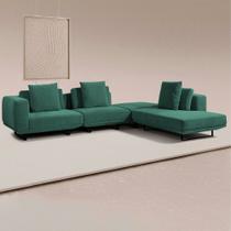 Sofá Modulado Sala de Estar Carmen 712cm Pés de Ferro Linho Rústico Azul Aquamarine G92 - Gran Belo