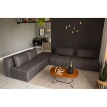 Sofá Modular 2 e 3 Lugares com Puff Soho Linho Grafite