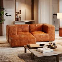 Sofá Modular 2 Lugares 2 Braços Com Chaise Inflow Poli Couro Marrom Vem Na Caixa Compacto Sala