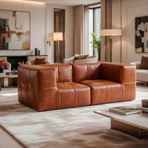 Sofá Modular 2 Lugares 2 Braços Inflow Poli Couro Marrom Vem Na Caixa Confortável Compacto Sala Sofá Modular 2 Lugares 2 Braços Inflow Poli Couro Marrom Vem Na Caixa Confortável Compacto Sala