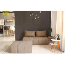 Sofá Modular 2 Lugares com Puff Soho Linho Bege