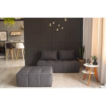 Sofá Modular 2 Lugares com Puff Soho Linho Grafite