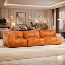 Sofá Modular 3 Lugares 1 Braço Inflow Poli Couro Marrom Vem Na Caixa Confortável Compacto Sala Marrom - 3 Lugares - 1 Canto