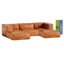 Sofá Modular 3 Lugares 2 Braços Com 2 Chaises Inflow Poli Couro Marrom Vem Na Caixa Confortável Sala