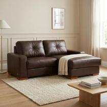 Sofá Modular 3 Lugares 200cm com Chaise Couro Legítico Fênix Marrom/Caramelo Sofá Modular 3 Lugares 200cm com Chaise Couro Legítico Fênix Marrom/Caramelo