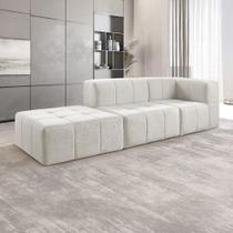 Sofá Modular 3 Lugares Bouclé Bege na Caixa 258cm