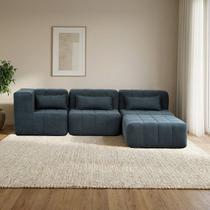 Sofá Modular 3 Lugares com Puff Easybox Cabecasa Madeiraoriginals Cotelê Verde Escuro