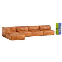 Sofá Modular 4 Lugares 1 Braço Com Chaise Inflow Poli Couro Marrom Vem Na Caixa Confortável Sala
