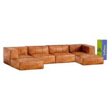 Sofá Modular 4 Lugares 2 Braços Com 2 Chaises Inflow Poli Couro Marrom Vem Na Caixa Conforto Sala