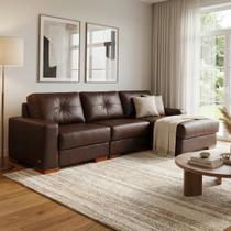 Sofá Modular 4 Lugares 280cm com Chaise Couro Legítico Fênix Marrom/Caramelo Sofá Modular 4 Lugares 280cm com Chaise Couro Legítico Fênix Marrom/Caramelo