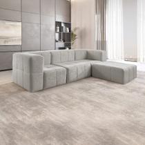 Sofá Modular com Puff 3 Lugares Bouclé Cinza na Caixa 258cm Sofá Modular com Puff 3 Lugares Bouclé Cinza na Caixa 258cm