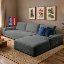 Sofá Modular Evo de 3 Lugares com Chaise Dir Evo. Two 2,70m Boost Tech em Velourê Cama inBox