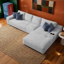 Sofá Modular Evo de 4 Lugares com Chaise Dir Evo. Three 3,40m Boost Tech em Velourê Cama inBox