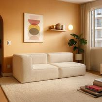 Sofá Modular Flow 2 Lugares 1 Braço Inflow Bouclé Linho Vem Na Caixa Compacto Sala Moderna