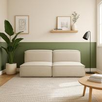 Sofá Modular Flow 2 Lugares Inflow Bouclé Bege Linho Vem Na Caixa Compacto Sala Apartamento Moderna
