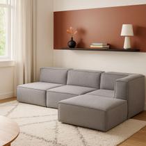 Sofá Modular Flow 3 Lugares 1 Braço Com Chaise Inflow Bouclé Cinza Linho Vem Na Caixa Compacto Sofá Modular Flow 3 Lugares 1 Braço Com Chaise Inflow Bouclé Cinza Linho Vem Na Caixa Compacto