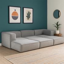 Sofá Modular Flow 3 Lugares 2 Braços 3 Chaises Inflow Bouclé Cinza Linho Vem Na Caixa Compacto