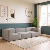 Sofá Modular Flow 3 Lugares 2 Braços Inflow Boucle Linho Vem Na Caixa Compacto Sala Moderna