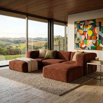 Sofá Modular Flow Boucle Plus - 3 Lugares - 2 Cantos com 2 Apoio de Pé Sofá Modular Flow Boucle Plus - 3 Lugares - 2 Cantos com 2 Apoio de Pé