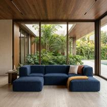 Sofá Modular Flow Boucle Plus - 3 Lugares - 2 Cantos com 2 Apoio de Pé Sofá Modular Flow Boucle Plus - 3 Lugares - 2 Cantos com 2 Apoio de Pé
