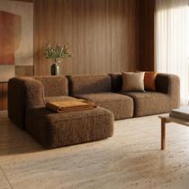 Sofá Modular Flow Boucle Plus - 3 Lugares - 2 Cantos com Apoio de Pé Sofá Modular Flow Boucle Plus - 3 Lugares - 2 Cantos com Apoio de Pé