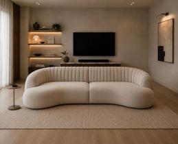 Sofá Modular Holp 330cm Conforto Moderno Sala Estar Bouclé Bege Bouclé Sofá Modular Holp 330cm Conforto Moderno Sala Estar Bouclé Bege Bouclé
