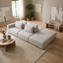 Sofá Modular Ilha 320 cm com Encosto Almofadas Linho Areia NS Cor:Areia Sofá Modular Ilha 320 cm com Encosto Almofadas Linho Areia NS Cor:Areia