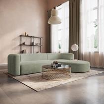 Sofá Modular Sala de Estar Decoração Luxo 265cm Lado Esquerdo Bouclé Celinne Luxuoso